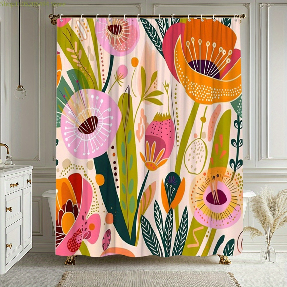 Home Bathroom Decor Ideas - Cortina de Chuveiro com Padrão Floral