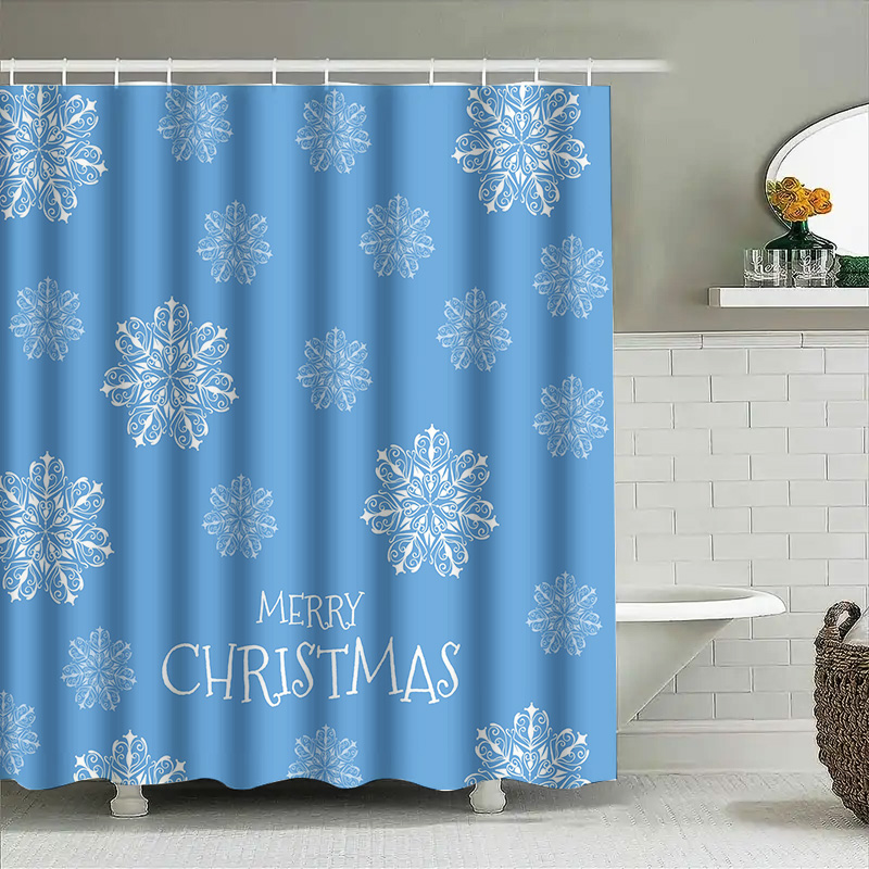 Home Bathroom Decor Ideas - Cortina de chuveiro de natal floco