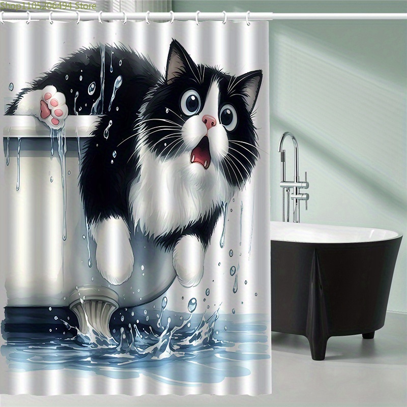 Home Bathroom Decor Ideas - Cortina de Chuveiro com Gato Engraçado