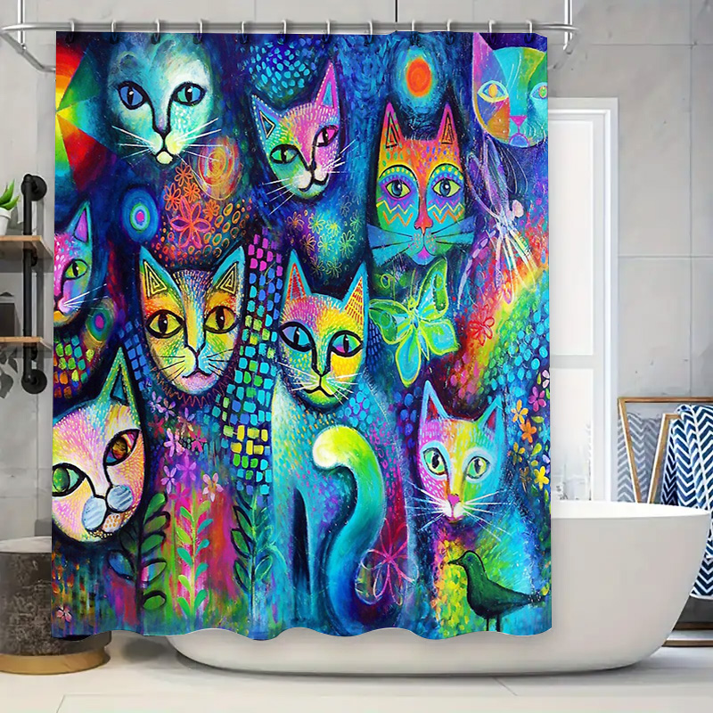 Home Bathroom Decor Ideas - Cortina de chuveiro de gato, decoração