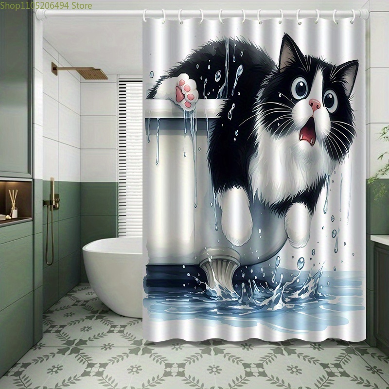 Cortina de Chuveiro com Gato E - Home Bathroom Decor Ideas avaliação e preço