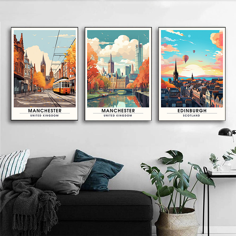 Cartazes de viagem de Manchest - Home Bathroom Painting Ideas avaliação e preço