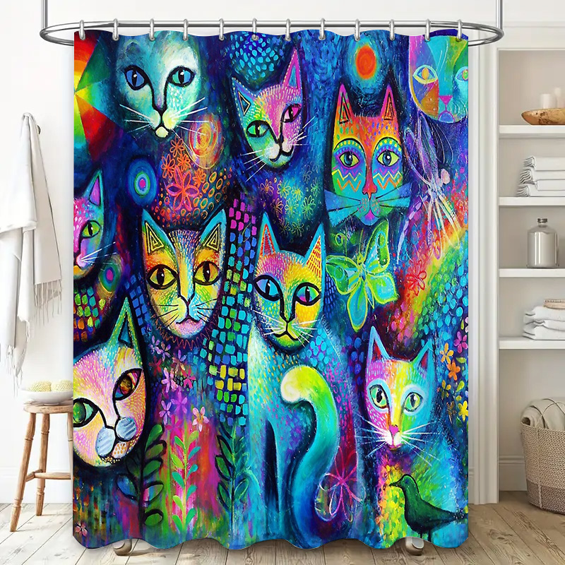 Cortina de chuveiro de gato, d - Home Bathroom Decor Ideas avaliação e preço