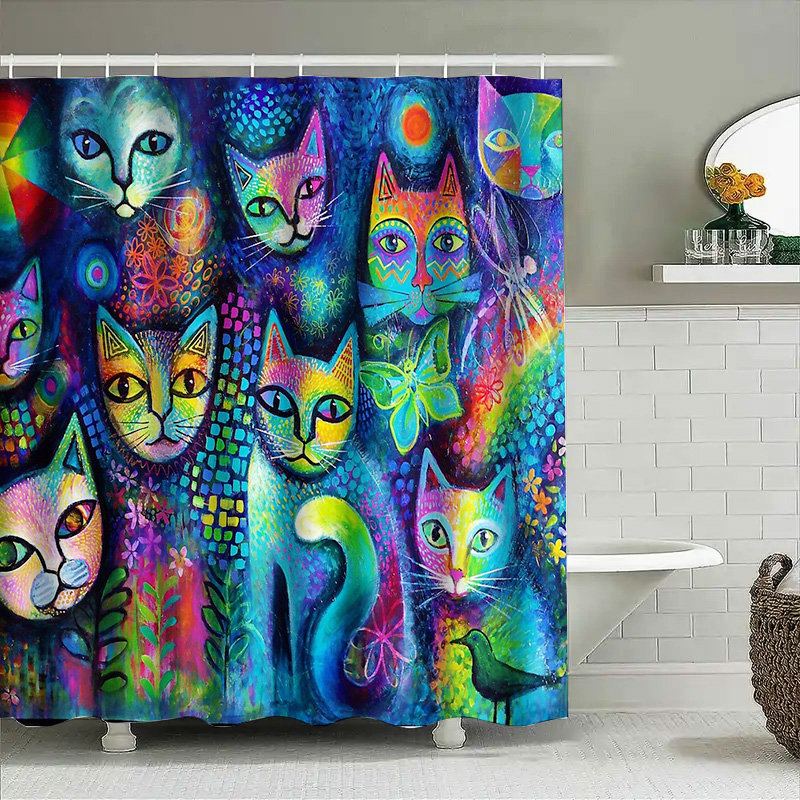 Cortina de chuveiro de gato, d - Home Bathroom Decor Ideas avaliação e preço